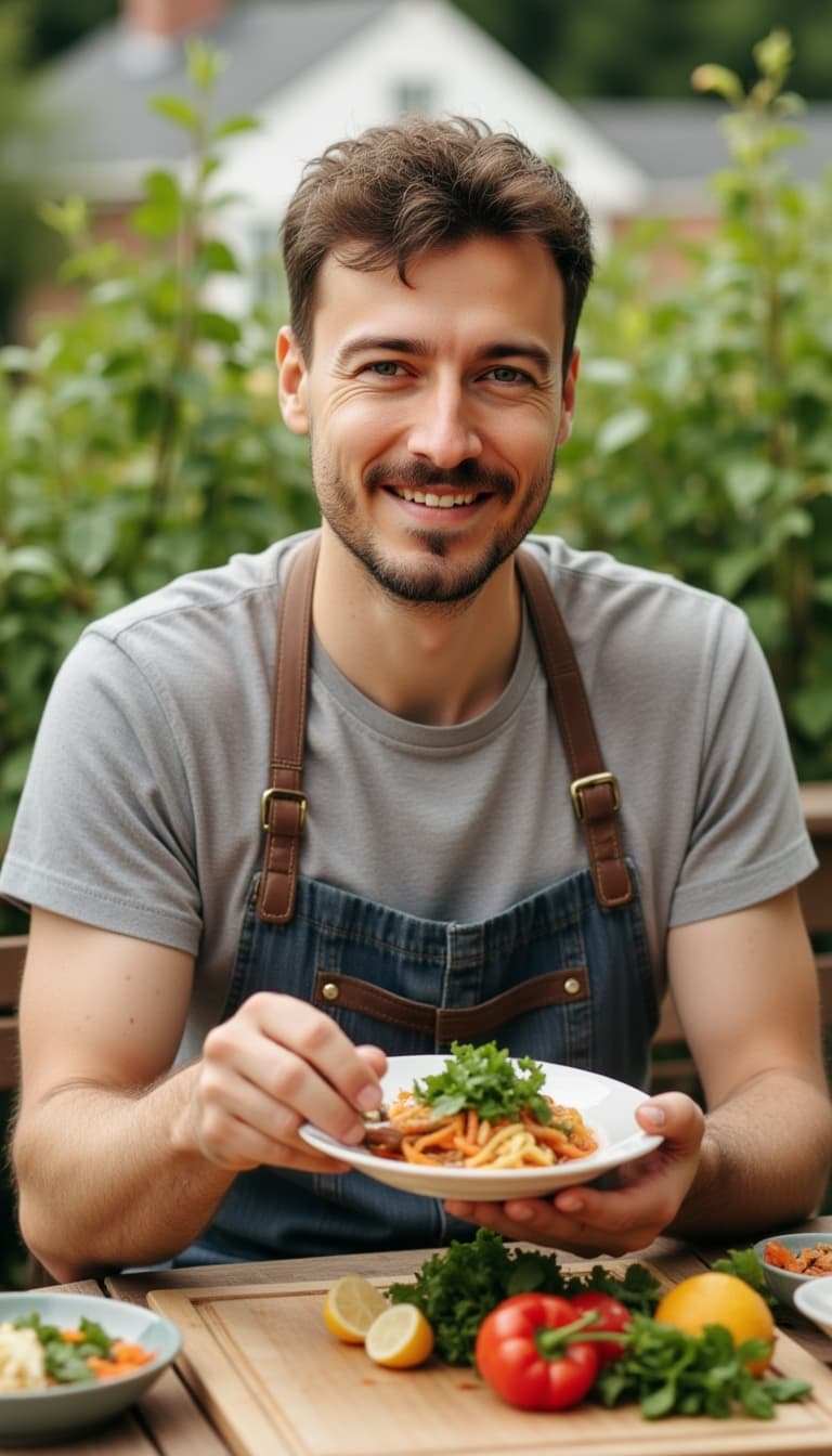 Farm-to-table dining experience, subject enjoying seasonal tasting menu, smart country casual, organ